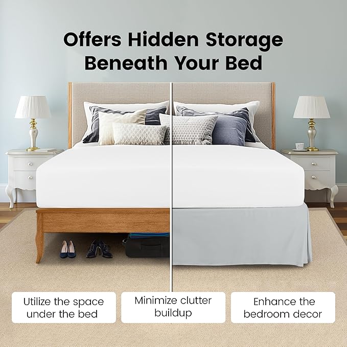 Utopia Bedding Queen Bed Skirt - Soft Quadruple Pleated Ruffle - Easy Fit with 16 Inch Tailored Drop - Hotel Quality, Shrinkage and Fade Resistant (Queen, Light Grey)