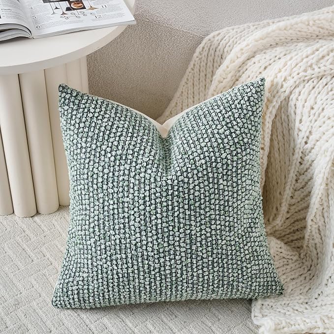 Striped Throw Pillow Covers 24x24 Set of 2 Green Textured Boucle Chic Morden Boho Accent Farmhouse Square Decorative Couch Pillow Covers for Home Decor Bed Sofa Living Room