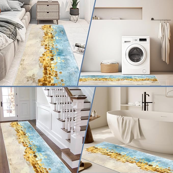 Runner Rug Washable 3x9 FT, Non Slip Rubber Backing Abstract Carpet, Soft Area Rugs for Bedroom Kitchen Hallway Entryway Bathroom, Customized