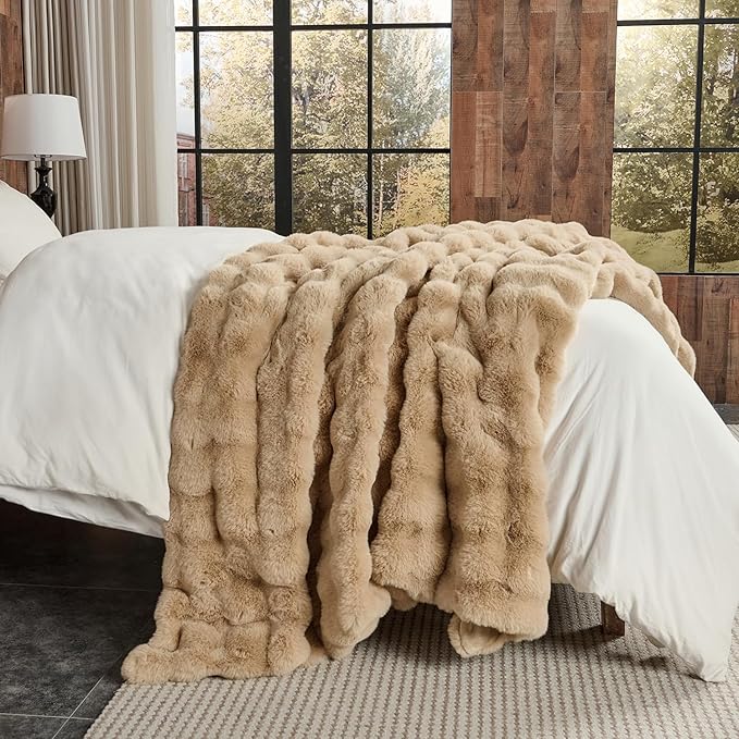 Lotus Karen Faux Fur Blanket - Big Bubble Rabbit Fluff Twin Size, 60x80 Inches
