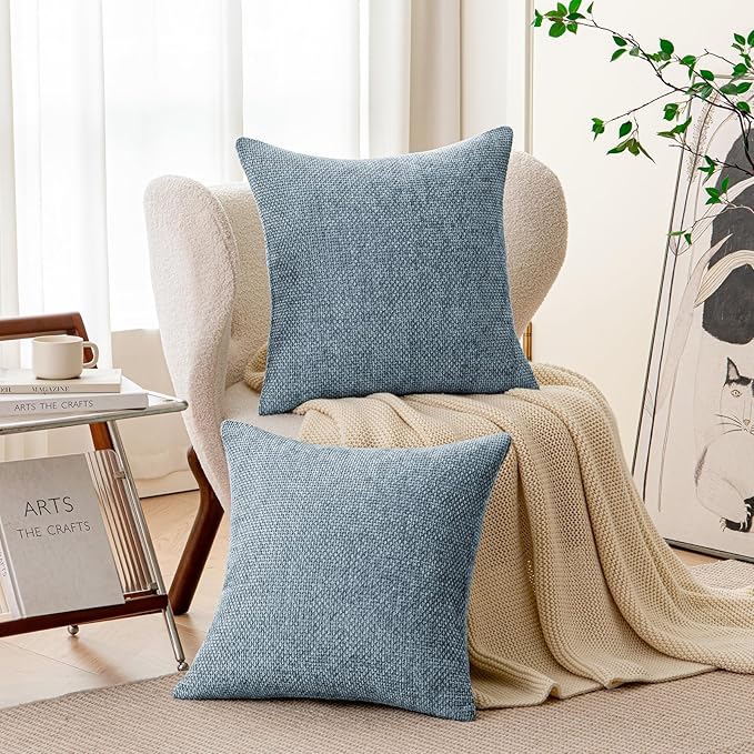 a moment Blue Chenille Throw Pillow Covers 16x16 Inch Pack of 2 Modern Decorative Throw Pillow Covers Farmhouse Cross Covers Home Decor for Sofa Bedroom Living Room