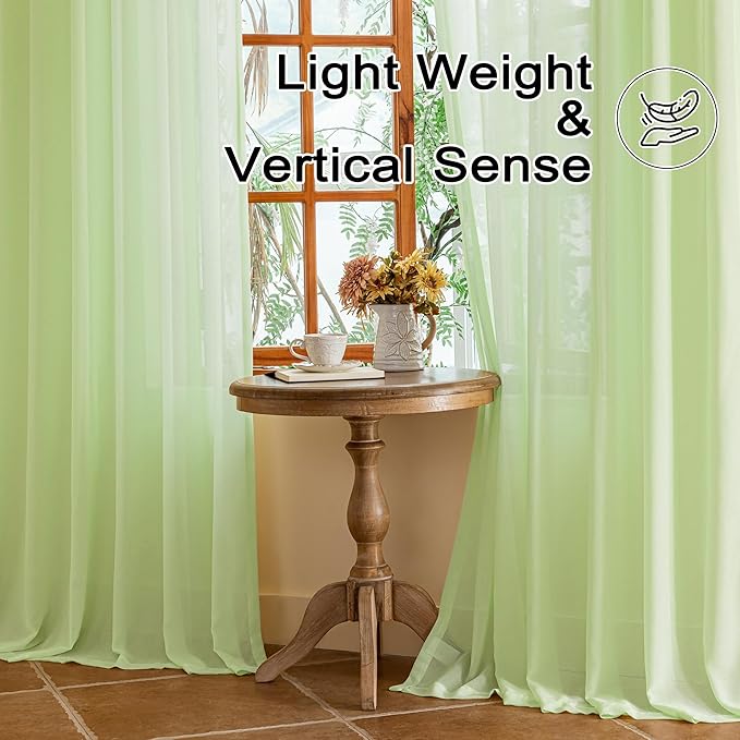 MAIHER Light Green Pinch Pleat Sheer Curtains 120 Inch Length for Living Room Bedroom 10ft Curtains Light Filtering Floor to Ceiling Pleated Drapes with Hooks, Reed Green, 42" W x 120" L, 2 Panels