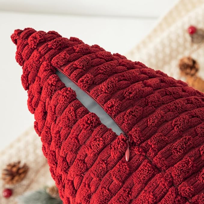 Kevin Textile 12x24 Inch Pillow Cover 1 Pack Boho Christmas Decorative Soft Striped Corduroy Lumbar Farmhouse Color Accent Rectangle Cushion Case for Living Room Couch Sofa Bed, Burgundy
