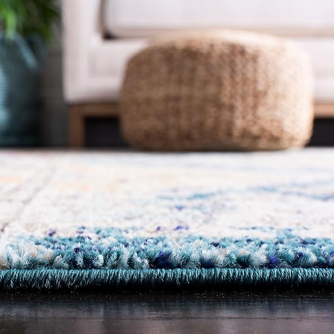 SAFAVIEH Madison Collection Area Rug - 9' x 12', Dark Blue & Yellow, Boho Diamond Distressed Design, Non-Shedding & Easy Care, Ideal for High Traffic Areas in Living Room, Bedroom (MAD418N)
