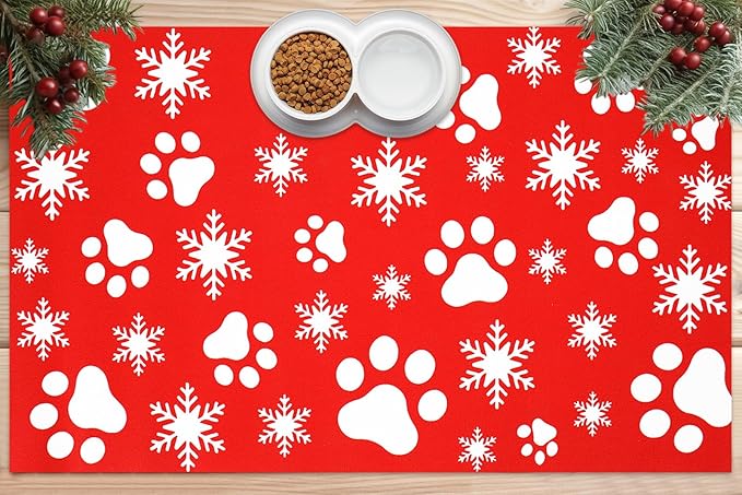 Christmas Pet Mat Red White Snowflake Dog Claw Mat Absorbent Dog Bowl Mats for Food and Water Xmas Winter Pet Supplies, 11.8 x 19.7 in