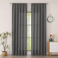 Simplebrand Grey Semi Sheer Faux Linen Textured Curtains 84 Inches Long 2 Panels, Light Filtering Farmhouse Bedroom Curtains, Farmhouse Rod Pocket Soft Thick Window Drapes for Living Room, 50Wx84L