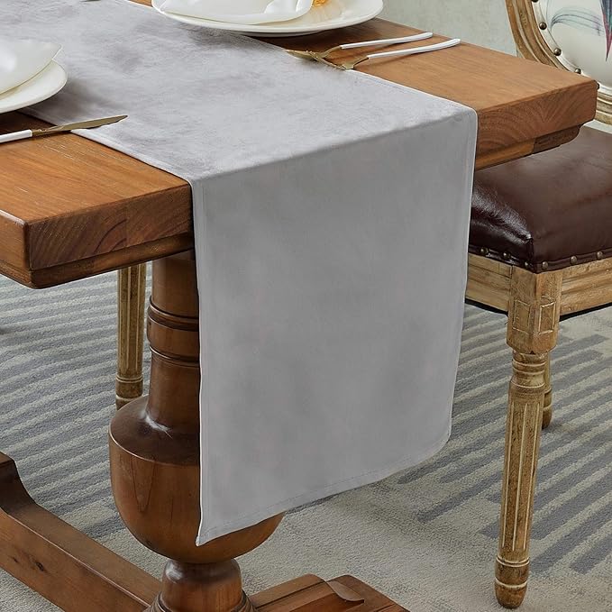 BALCONY & FALCON Velvet Table Runner 14"x95" Silver Gray Luxury Machine Washable Farmhouse Vintage Runner for Table Dining, Party, Wedding, Birthday, Easter, Thanksgiving & Christmas & Home Décor