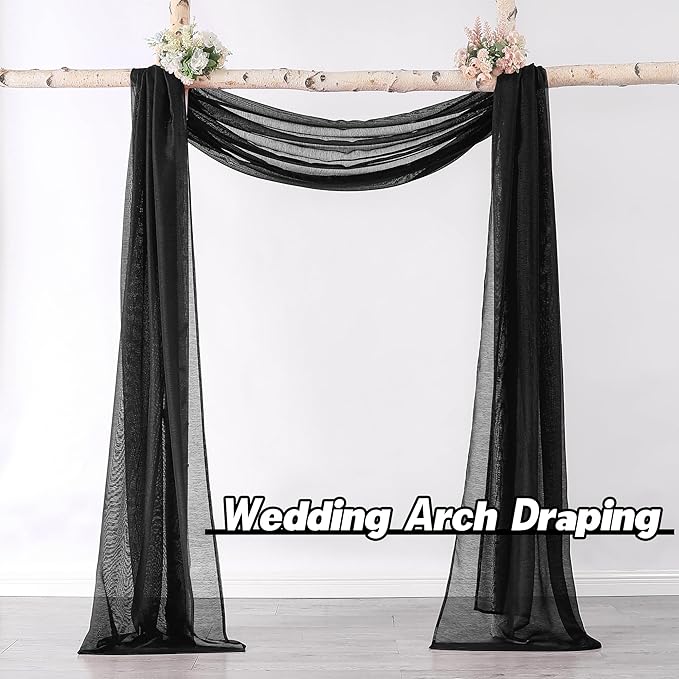 DONREN Jet Black Window Scarf Curtains for Outdoor Decoration - Add Luxury Beautiful Elegant Effect to Curtain Panels (1 Panel, 52 x 288 Inches Long)