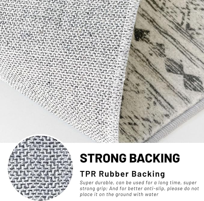 KUTA Washable Rugs 9x12 Grey, Moroccan Boho Large Area Rug Non-Slip, Ultra Soft Geometric Tribal Traditional Farmhouse Carpet for Living Room Dining Room Bedroom Dorm Office Home Decor