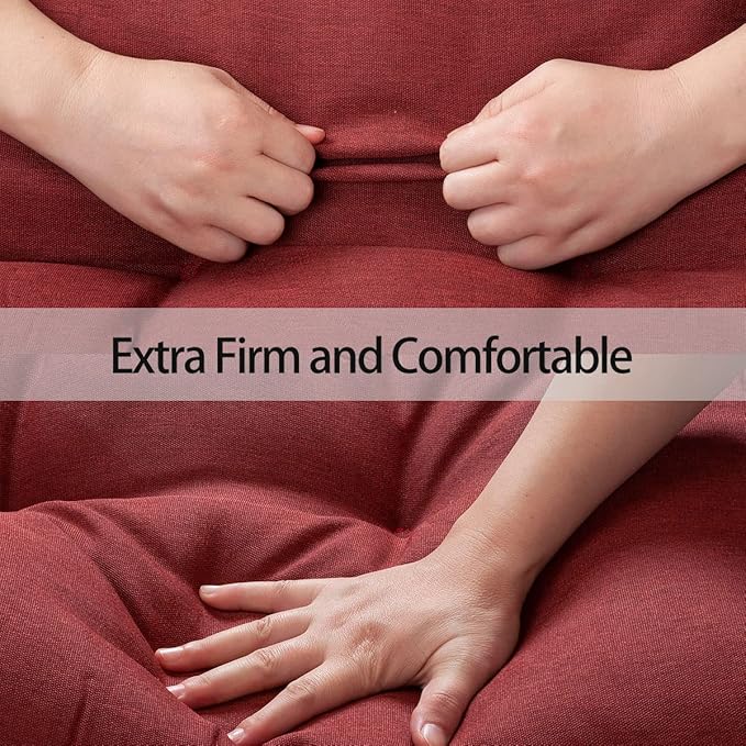 Outdoor Bench Cushion 48 x18 inch with Non-Slip Grips,Water Resistant Porch Swing Cushion,Bench Pillow Pads,Tufted Cushions for Patio Garden Furniture,48" Seat Cushions(Dark Red)