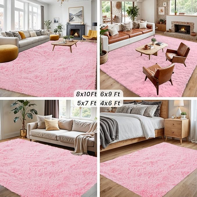 6x9 Area Rugs for Living Room Rug: Soft Fluffy Shag Light Pink Rugs for Bedroom, Non-Slip Large Fuzzy Plush Rug Indoor Floor Carpet for Nursery Kids Boys Girls Room, Dorms, Playroom, Modern Home Decor