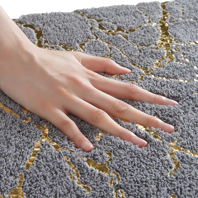 QJHOMO Marble Bathroom Rug Gray and Gold Decor Bathroom Rugs Non Slip Bath Mat Super Absorbent Microfiber Plush Bathmat Machine Washable Floor Carpet for Tub, Shower, Bedroom (24x36 inch)