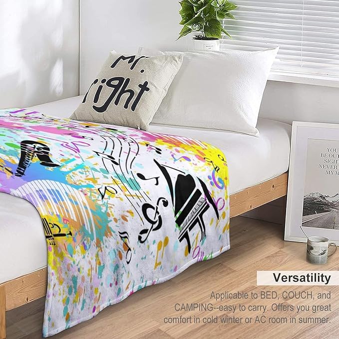 Music Blanket Colorful Graffiti Piano Keys Music Note Modern Abstract Art Print Soft Cozy Lightweight Throw Blanket for Kids Girls Boys Bedroom Living Room Dorm Chair Sofa Travel 40x50in