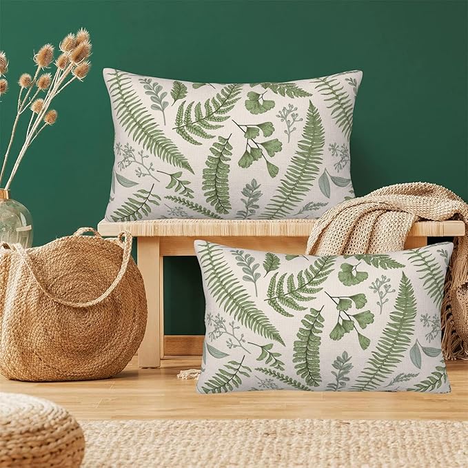 Leaves and Herbs Throw Pillow Cover Case Vintage Floral Botanical Throw Pillows Set of 2 Super Soft Pillow Covers 20x12 Inches Farmhouse Home Decor for Living Room Bedroom Sofa Couch Cushion Cover
