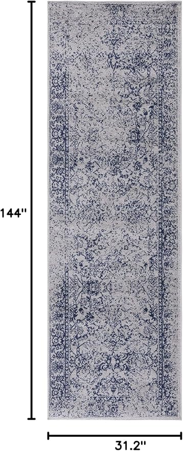 SAFAVIEH Adirondack Collection Runner Rug - 2'6" x 12', Grey & Navy, Distressed Vintage Floral Design, Non-Shedding & Easy to Clean, Ideal for Hallway, Foyer, Entryway, Bedroom (ADR109P)