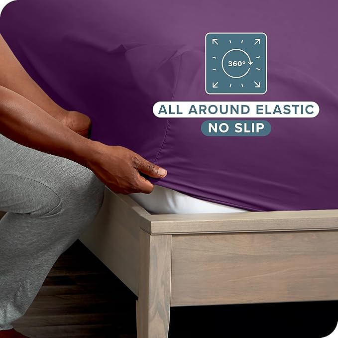 Bare Home 2-Pack Fitted Bottom Sheets Twin XL - Premium 1800 Ultra-Soft Wrinkle Resistant Microfiber - Deep Pocket (Twin XL, Plum)