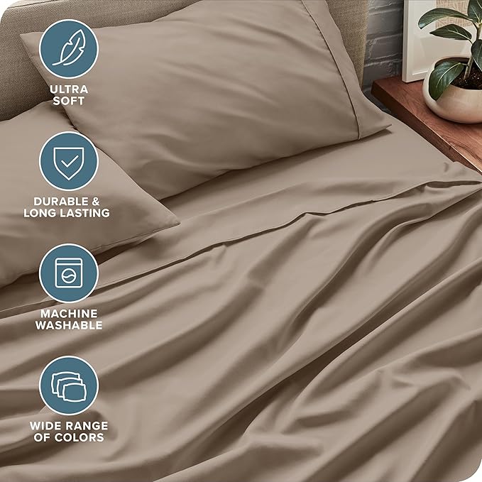Bare Home Full XL Sheet Set - Luxury 1800 Ultra-Soft Microfiber Full Extra Long Bed Sheets - Double Brushed - Deep Pockets - Easy Fit - 4 Piece Set - Bedding Sheets & Pillowcases (Full XL, Pebble)