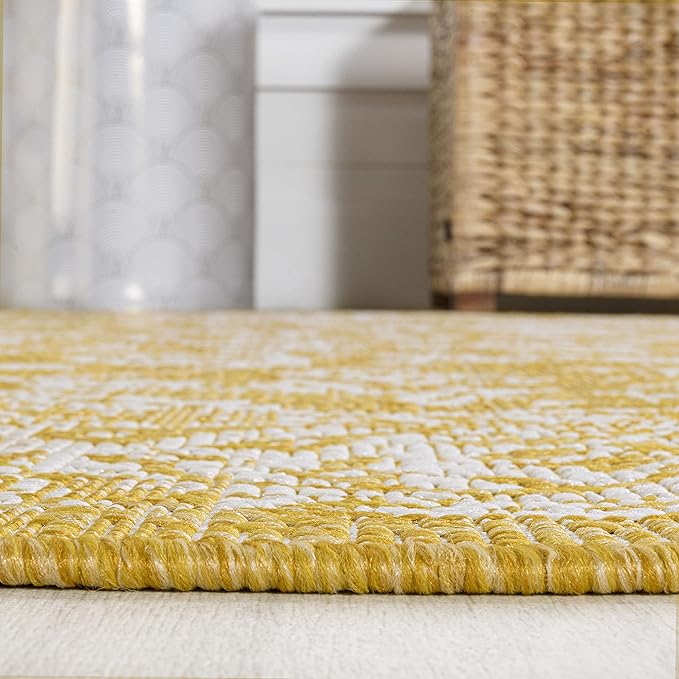 JONATHAN Y Weave Floral Indoor Outdoor Area Rug 9X12 Yellow/Cream, Tela Bohemian Textured for Backyard, Patio, Porch, Easy-Cleaning, High Traffic, Pet-Friendly, Non-Shedding (SMB100E-9)