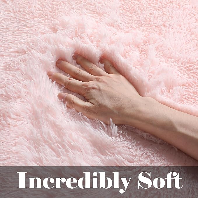 ONASAR Pink Rugs for Bedroom Girls, Fluffy 4x6 Soft Plush Fuzzy Shaggy Kids Area Rug, Washable Cute Indoor Floor Carpet for Teen Boys Dorm Nursery Bedside Home Living Room Decor Aesthetic