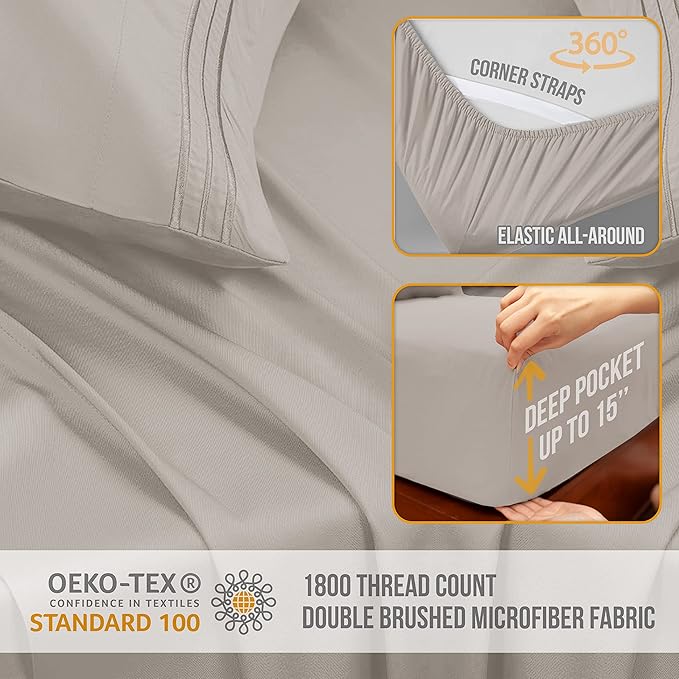 Full Size Bed Sheets Cooling - Luxury Hotel Sheet Set - Soft Sheets with Elastic Corner Straps - Deep Pocket Microfiber Bedsheets - Bedding Sheet & Pillowcases - 4 PC (Full Size, Beige)