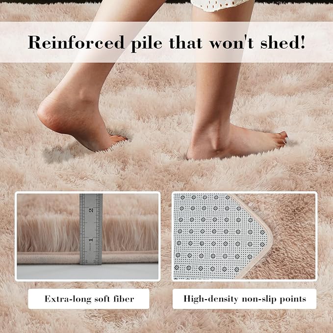 Fluffy Rug Shaggy Area Rug, Mottling Beige 9x12 Area Rugs for Living Room, Large Shag Area Rugs for Bedroom Kids Room Home Decor, Upgrade Anti-Skid Rectangular Fuzzy Rugs