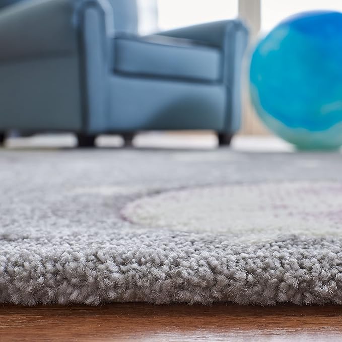 SAFAVIEH Carousel Kids Collection Area Rug - 5'3" Square, Grey & Lavender, Non-Shedding & Easy Care, Ideal for High Traffic Areas for Boys & Girls in Playroom, Nursery, Bedroom (CRK103F)