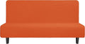 Easy-Going Stretch Futon Slipcover Armless Futon Bed Cover Furniture Protector Without Armrests with Elastic Bottom for Kids, Soft Jacquard Fabric Small Checks (Large, Orange)