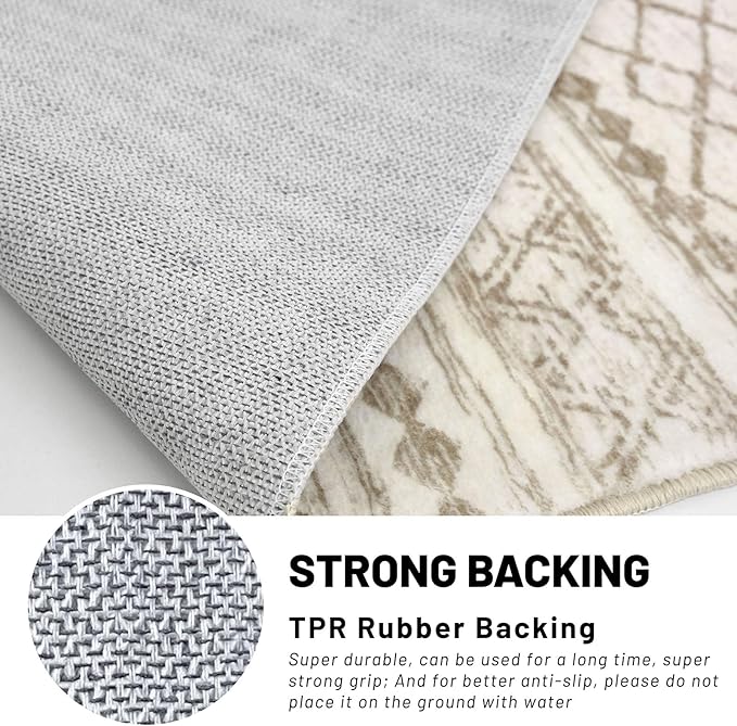 KUTA Long Hallway Runner Rug 2.6x18 Non-Slip Washable, Moroccan Vintage Beige Boho Kitchen Rugs Ultra Soft Distressed Geometric Floor Carpet Runners for Bedroom Laundry Stairway Entryway