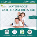 Twin Extra Long (XL) Quilted Mattress Pad - Fitted Waterproof Mattress Protector, Pillow Top Mattress Topper, Premium Quality Hypoallergenic Mattress Cover