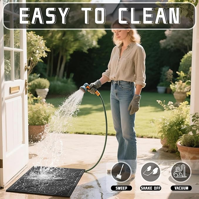 Yimobra Large Door Mat Outside Entrance 36x24, Waterproof Sturdy Outdoor Mats for Front Door, Heavy Duty Non-Slip Doormat for Garage Patio Entryway Indoor, Easy Clean, Grey