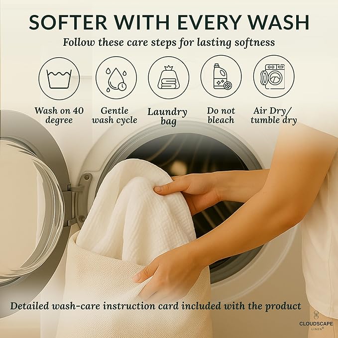 Cloud Scape Linen Oversized 4 Layer Muslin Blanket Queen Size - 100% Cotton, Lightweight & Breathable All Season Gauze, Pre-Washed, fits Full Bed, 92x92, White