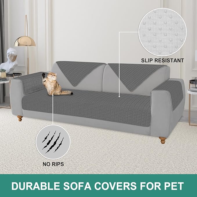 Foxdecor Couch Cover Sofa Covers Washable, Dog Bed Cover Couch Covers for 3 Cushion Couch Sofa Pet Friendly, Dog Couch Cover Furniture Covers for Pets.(Dark Grey 32x94 inch)