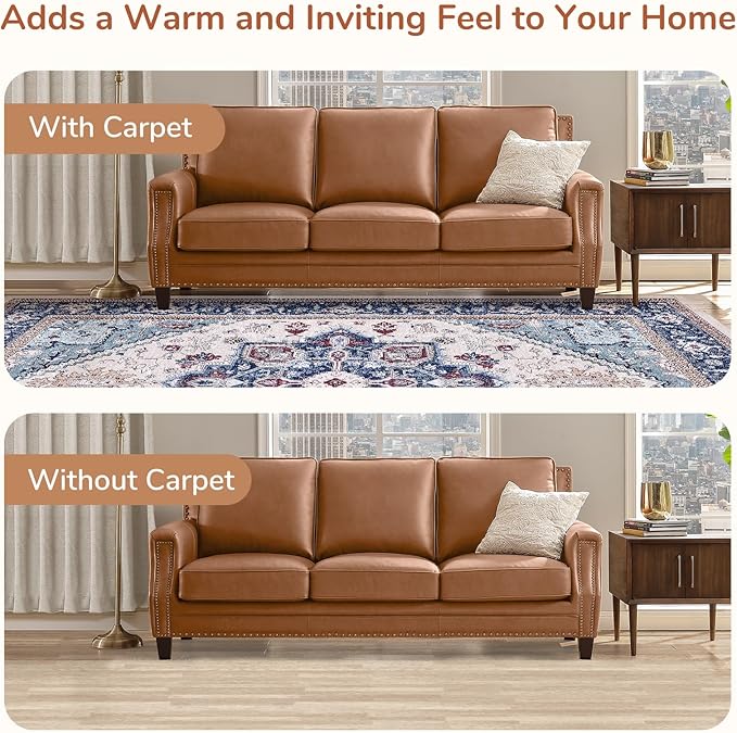 OPPODREAM Thin Area Rugs 4x6, Low-Pile Washable Rugs 4x6 with Non Slip Backing, Faux Cashmere 4 x 6 Throw Carpet, Navy Blue & Red & Cream