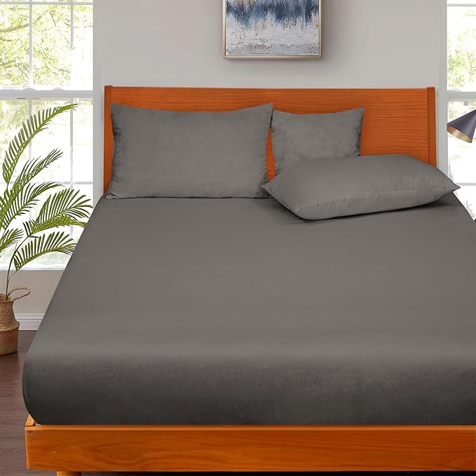 ROYALE LINENS 300 Thread Count 100% Long Staple Combed Cotton Fitted Sheet California King - Super Soft Deep Pocket Bottom Sheet - Fitted Sheets Only - Elastic Sheets (Cal King, Grey)