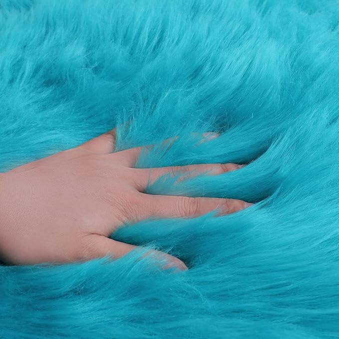 uxcell Heart Shaped Rugs for Bedroom,Small Aesthetic Carpet Girls,Cute Shaggy Floor Mirror Mat,Pastel Furry Throw Rug 2.3ftx3ft, Blue