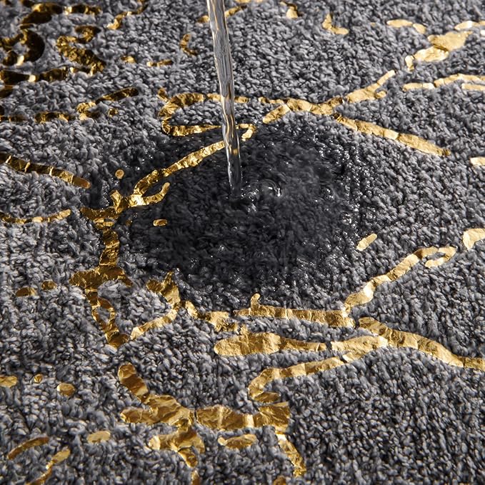 QJHOMO Marble Bathroom Rug Gray and Gold Decor Bathroom Rugs Non Slip Bath Mat Super Absorbent Microfiber Plush Bathmat Machine Washable Floor Carpet for Tub, Shower, Bedroom (24x36 inch)