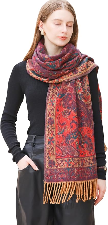 Wander Agio Warm Fashion Scarf Long Shawl Large Blanket Winter Wraps Scarves for Women Cashmere Jacquard Vintage Paisley