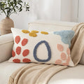 Boho Abstract Tufted Lumbar Pillow Cover 12x 20, Rain Cloud Cottagecore Decor Linen Pillow Cushion Case, Neutral Accent Modern Farmhouse Home Decor Blue Pink