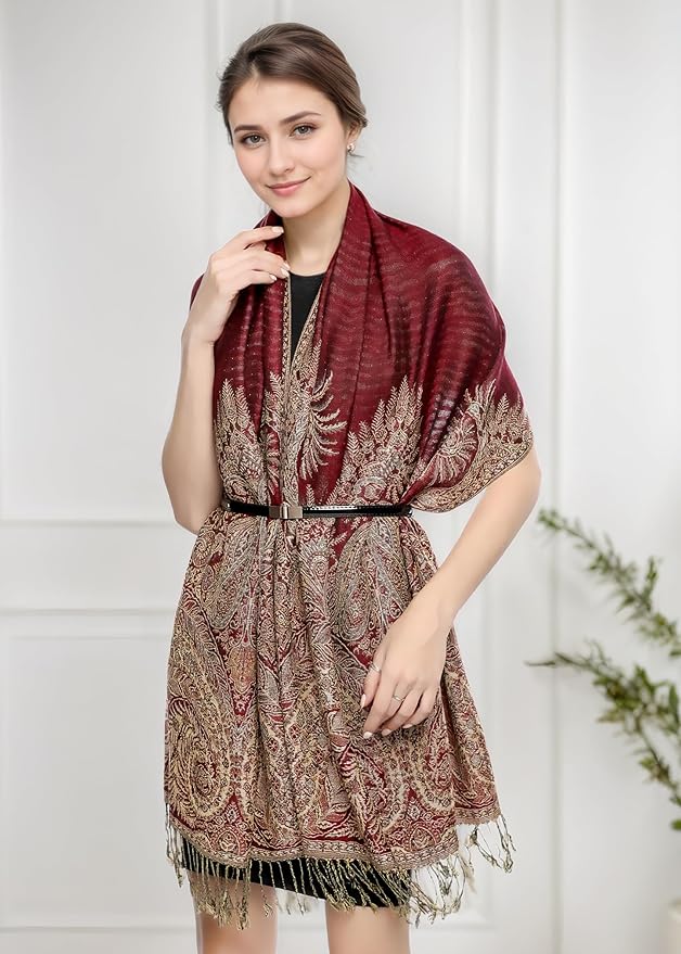 Achillea Big Paisley Pashmina Shawl Wrap for Women – Elegant Scarf for Weddings, Evening Dresses, Festivals & Daily Wear