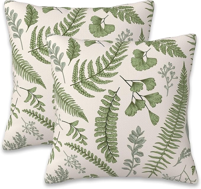 Leaves and Herbs Throw Pillow Cover Case Vintage Floral Botanical Throw Pillows Set of 2 Super Soft Pillow Covers 18x18 Inches Farmhouse Home Decor for Living Room Bedroom Sofa Couch Cushion Cover