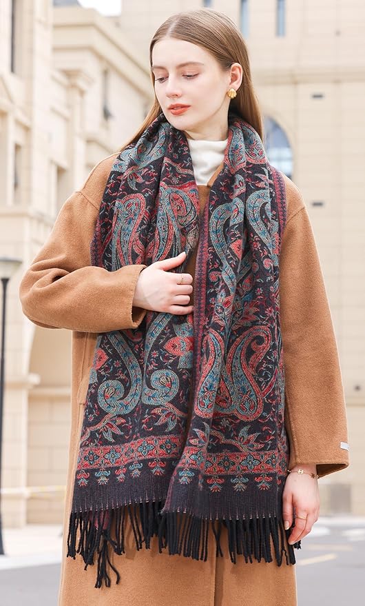 Wander Agio Warm Fashion Scarf Long Shawl Large Blanket Winter Wraps Scarves for Women Cashmere Jacquard Vintage Paisley