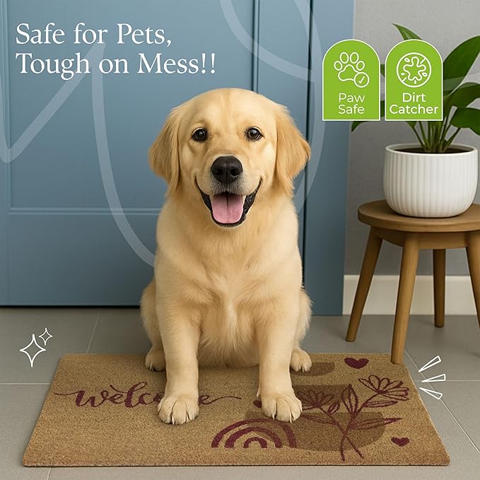 Coir Door Mats 17" X 30", Non-Slip Sturdy, PVC Backed Heavy Duty, Easy to Clean, Ideal for Door Entrance, Patio, Porch, Backyard, Garages, Welcome Abstract