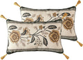ISAENNE Design Linen Chinoiserie Rectangle Throw Pillow Covers 12"x20" Pack of 2, Farmhouse Cushion Covers with Yellow Floral Birds Pattern Decoration Pillowcases for Bed,Living Room,Outdoor,Car
