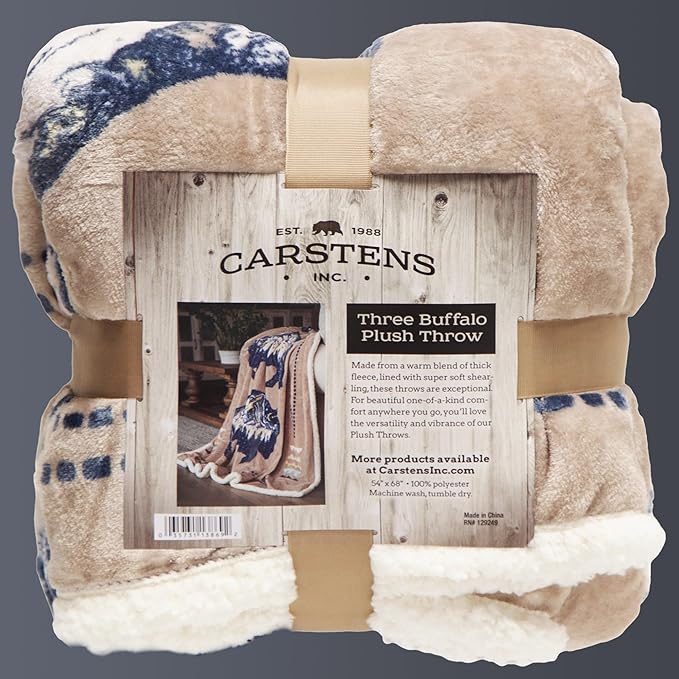 CARSTENS, INC. Ultra Premium Super Soft Plush Sherpa Fleece Oversized Throw Blanket 54" x 68", Buffalo Scene