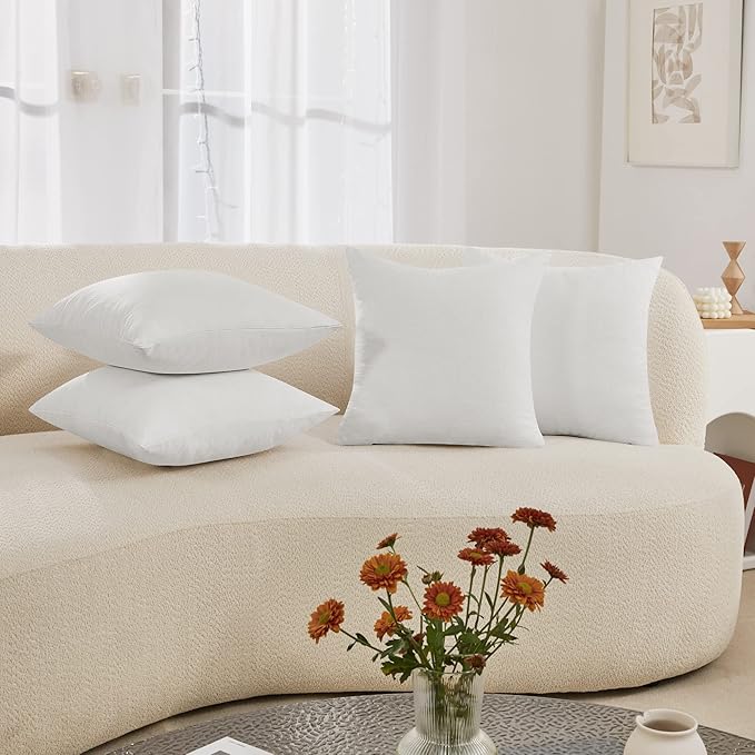Deconovo Decorative Throw Pillow Covers - Set of 4 Soft Linen Cushion Covers, 18x18 Inch, Green & Machine Washable Pillowcases for Sofa, Bedroom,Living Room Décor, Natural White,COVERS ONLY,No Inserts