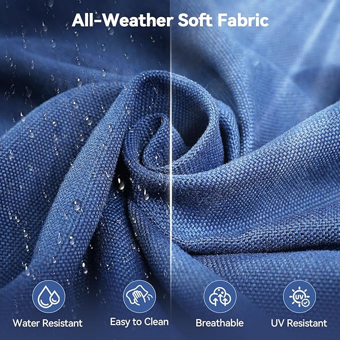 Luxury 6" Outdoor Cushions for Patio Furniture, 24x24x6" Thick Seat Cushion Set of 5, Fade Resistant Couch Chair Replacement Cushions High Density Deep Wicker Chair Cushion w/ Removable Cover, Blue