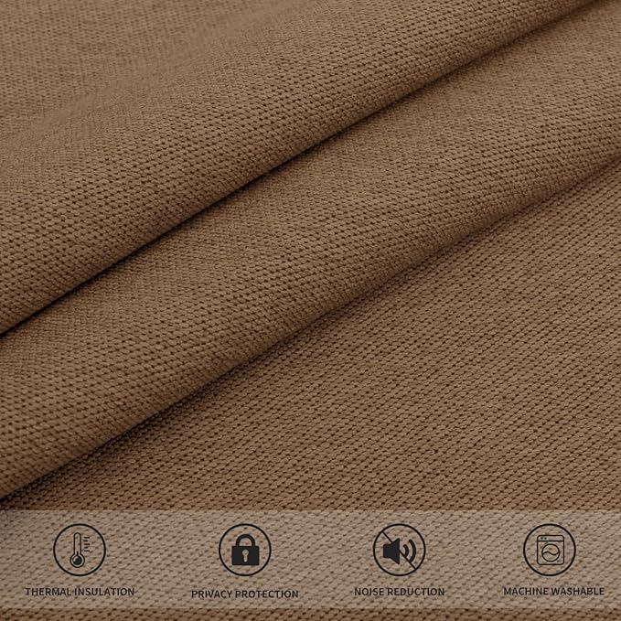 Easy-Going Linen Look Blackout Curtain Grommet Window Curtain Drapes for Bedroom, Living Room Thermal Insulated Room Darkening (2 Panels, 52x84 inch, Brown)