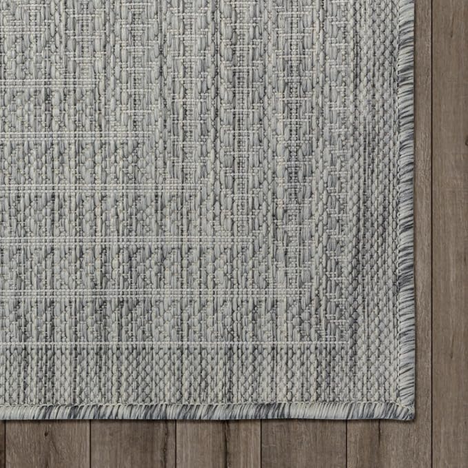 Adiva Rugs Outdoor Indoor Area Rug, Weather Resistant, Easy to Clean, Stain Resistant Floor Mat for Dining Room, Backyard, Deck, Patio (Silver Weiss, 6' x 9')