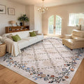 GarveeHome 9x12 Washable Floral Area Rugs for Living Room: Modern Floral Non Slip Large Area Rugs for Bedroom, Large Machine Washable Living Room Low Pile Carpet with Non-Slip Backing Beige 9'x12'.