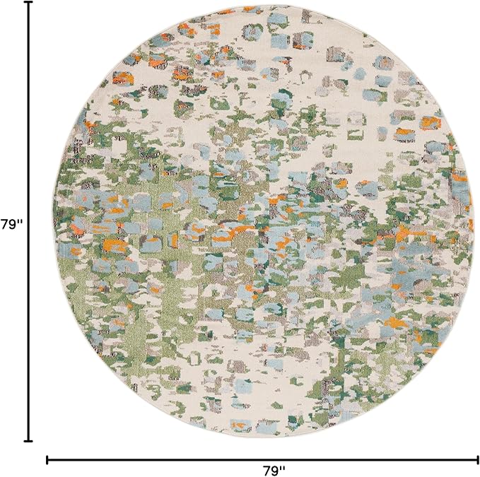 SAFAVIEH Monaco Collection Area Rug - 6'7" Round, Green & Rust, Geometric Design, Slip Resistant, Ideal for High Traffic Areas in Living Room, Bedroom & Dining Room (MNC225W-7R)
